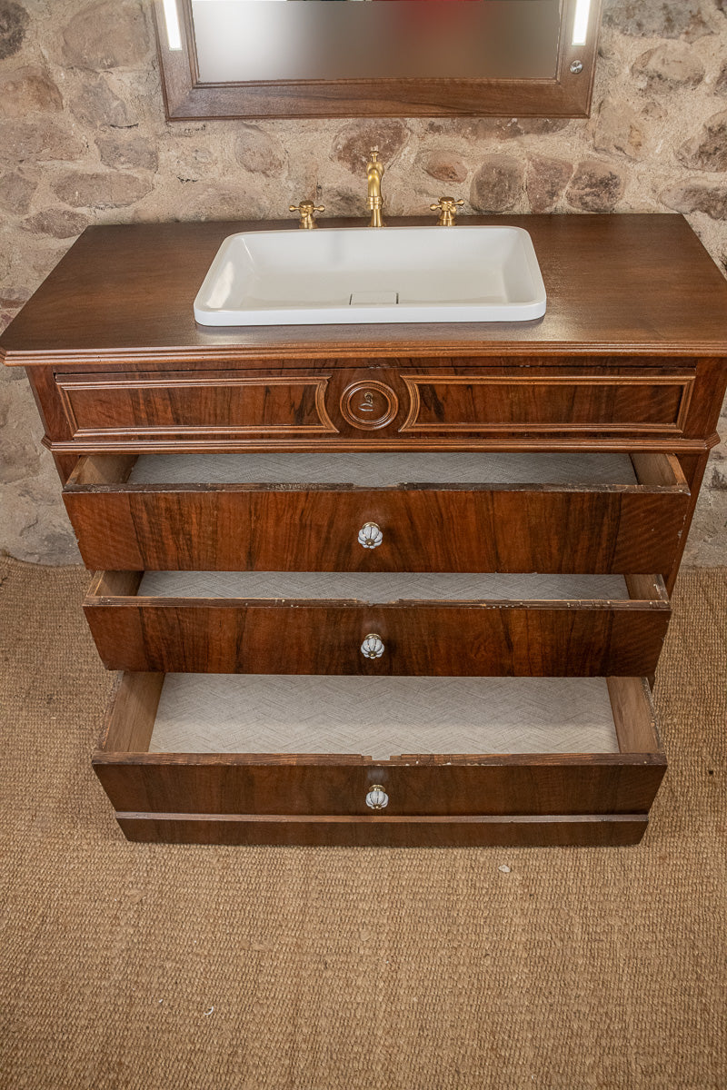 Meuble Vasque Louis-Philippe en Noyer & Miroir LED Assorti