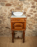 Meuble vasque - lave main ancien en bois et marbre
