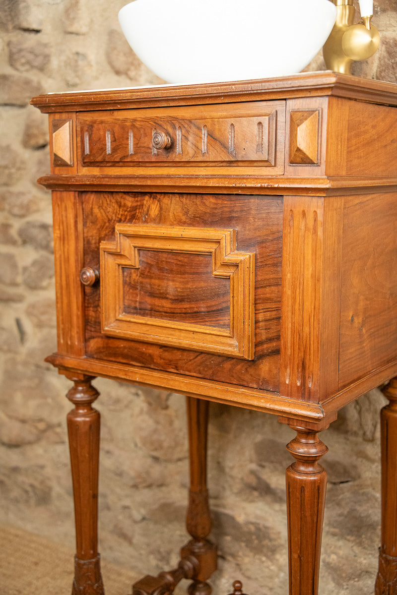 Meuble vasque - lave main ancien en bois et marbre