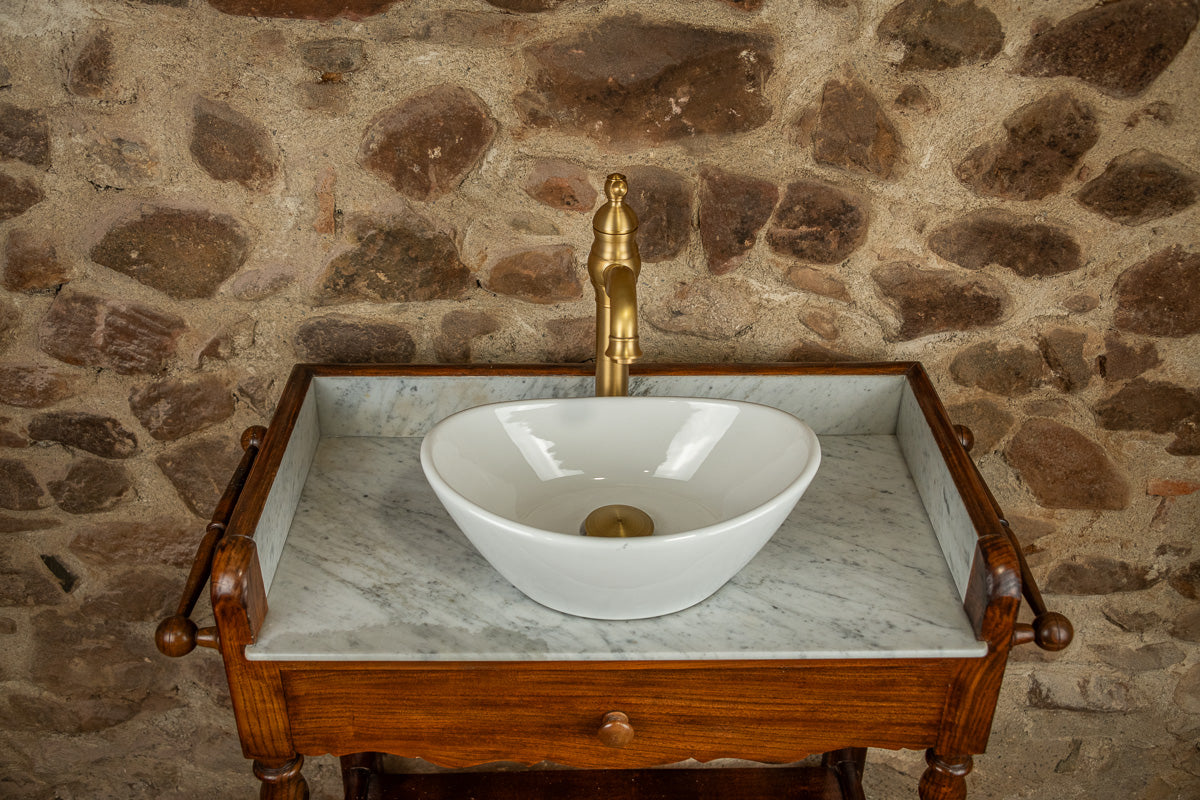 Meuble vasque marbre et bois d'époque Louis-Philippe avec miroir