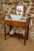 Meuble vasque marbre et bois d'époque Louis-Philippe avec miroir