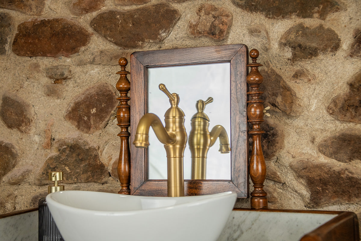 Meuble vasque marbre et bois d'époque Louis-Philippe avec miroir