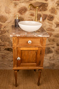 Meuble vasque ancien en bois et marbre