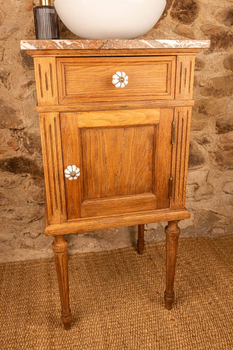 Meuble vasque ancien en bois et marbre