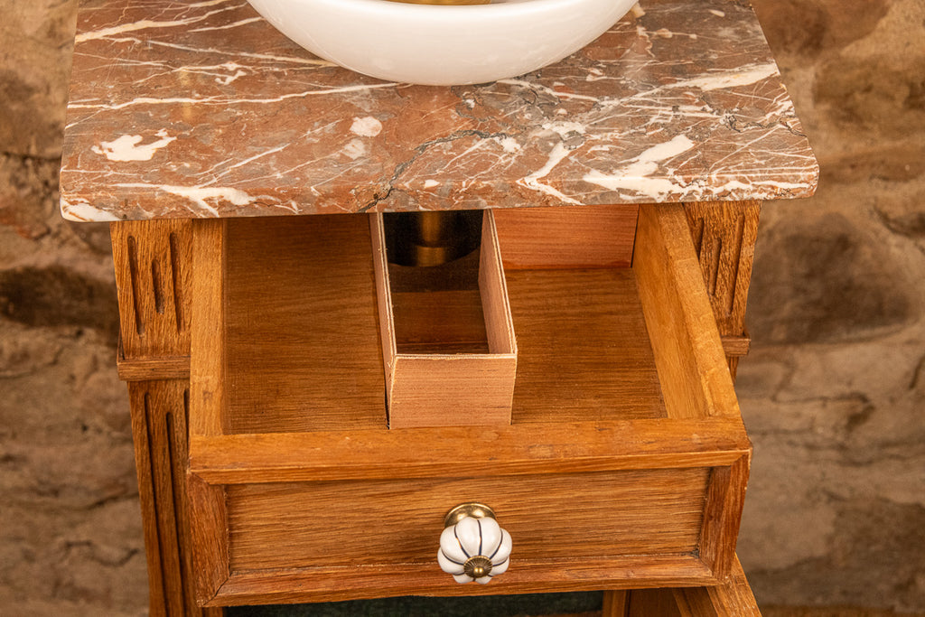 Meuble vasque ancien en bois et marbre