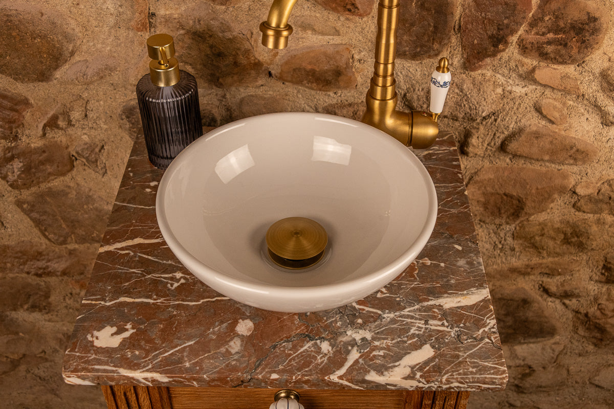 Meuble vasque ancien en bois et marbre