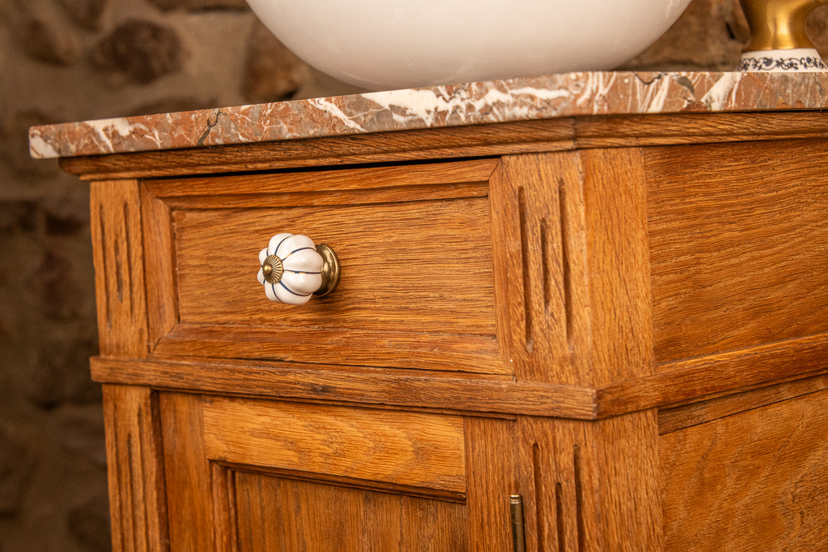 Meuble vasque ancien en bois et marbre