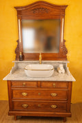 Meuble vasque avec miroir éclairant en bois et marbre