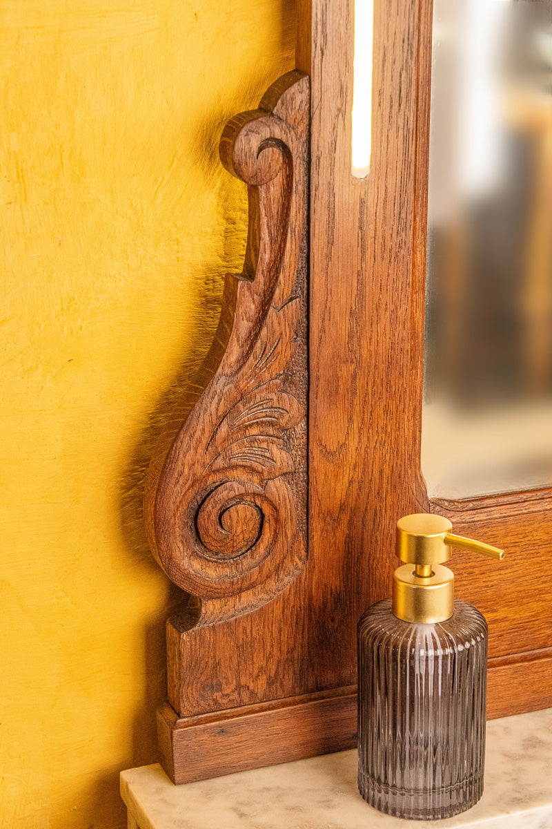 Meuble vasque avec miroir éclairant en bois et marbre