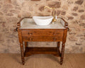 Meuble vasque marbre et bois de style Louis-Philippe à double tiroir