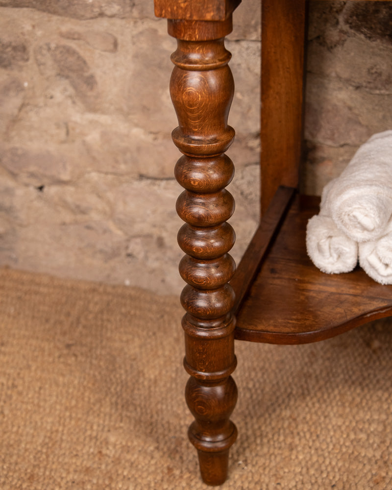 Meuble vasque marbre et bois de style Louis-Philippe à double tiroir