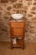 Meuble de toilette ancien en bois et marbre, lave-main ou meuble vasque