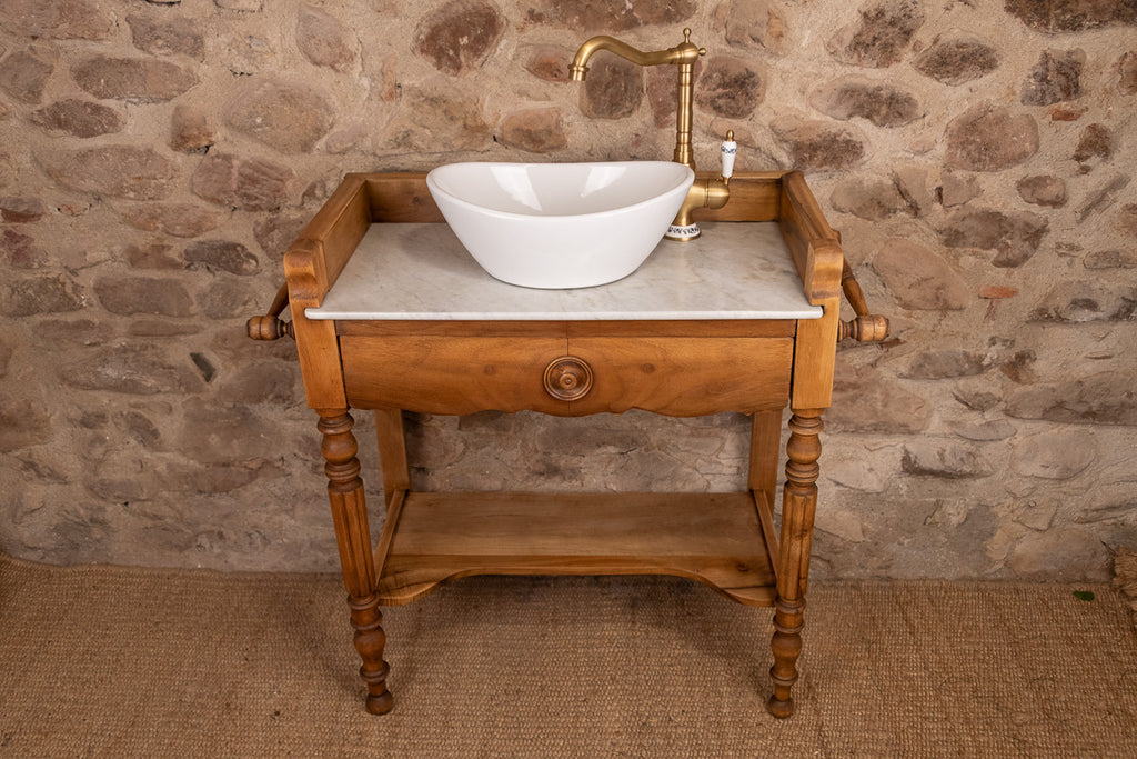 Meuble vasque marbre et bois de style Louis-Philippe