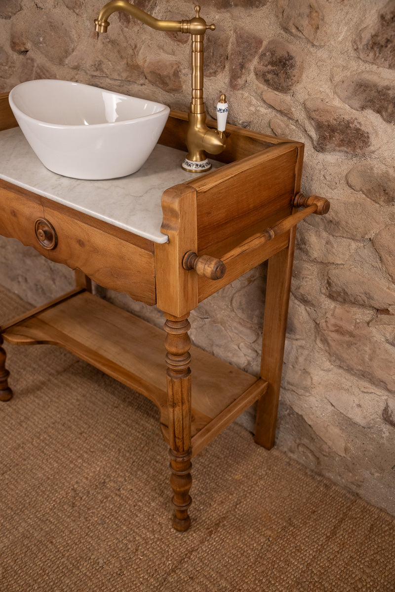 Meuble vasque marbre et bois de style Louis-Philippe