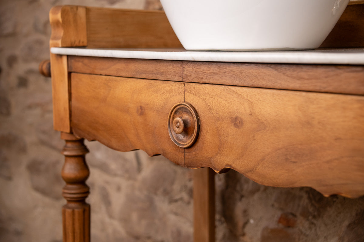 Meuble vasque marbre et bois de style Louis-Philippe