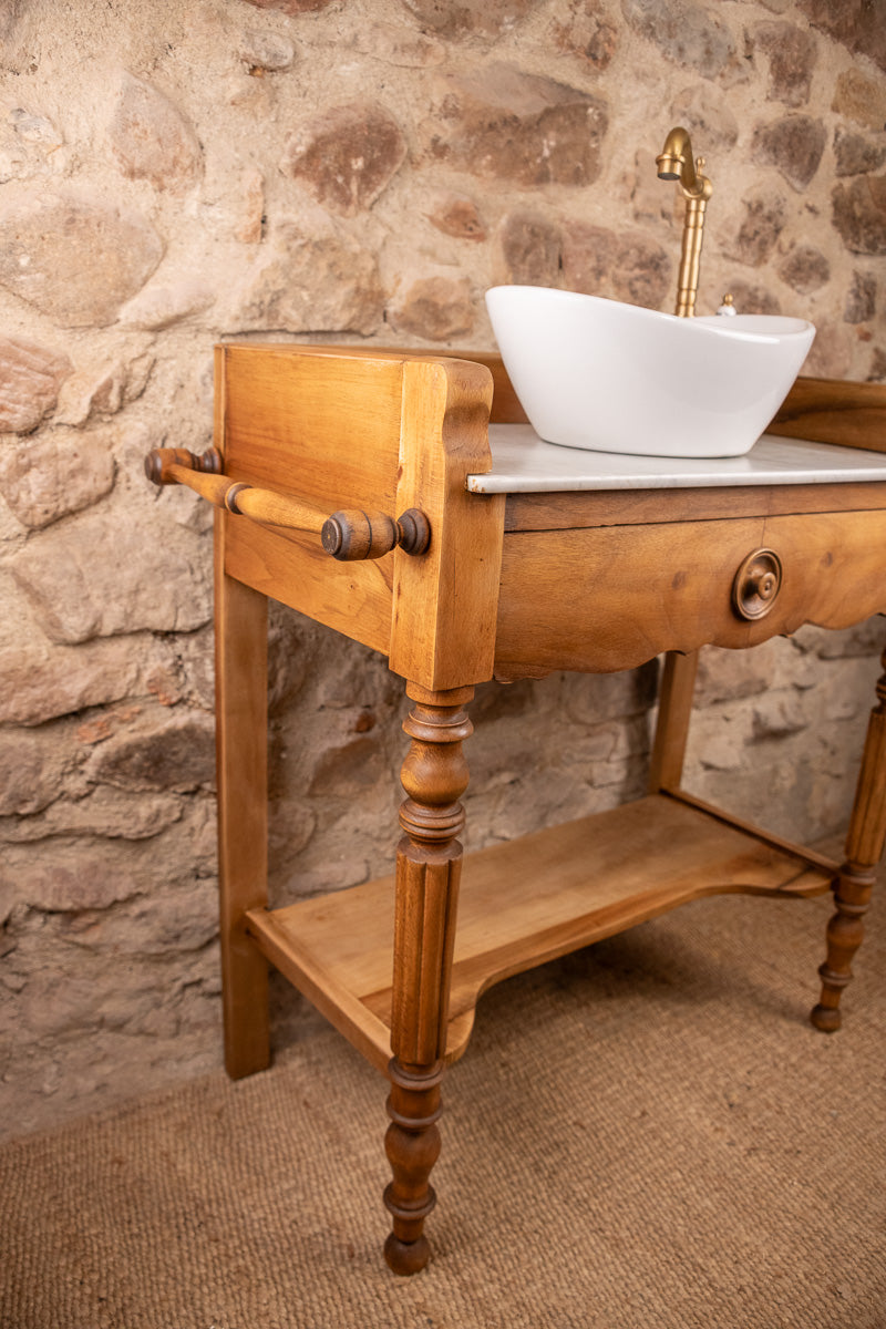 Meuble vasque marbre et bois de style Louis-Philippe