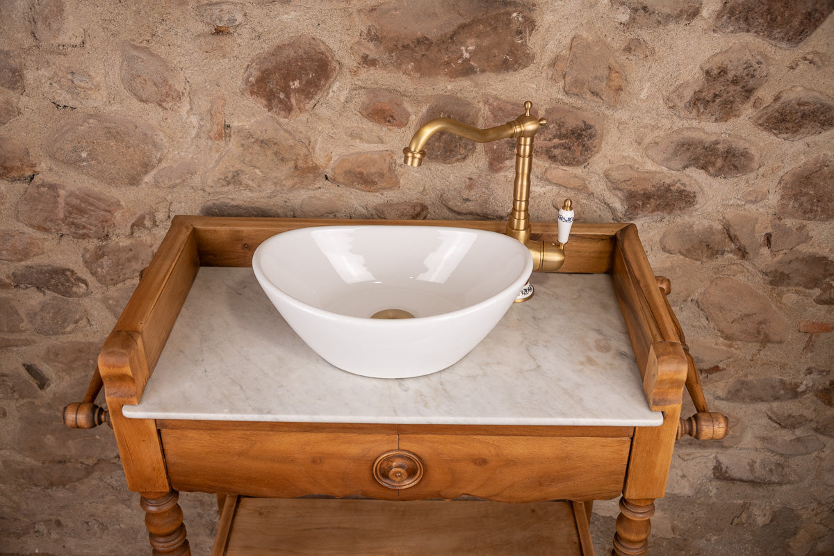 Meuble vasque marbre et bois de style Louis-Philippe