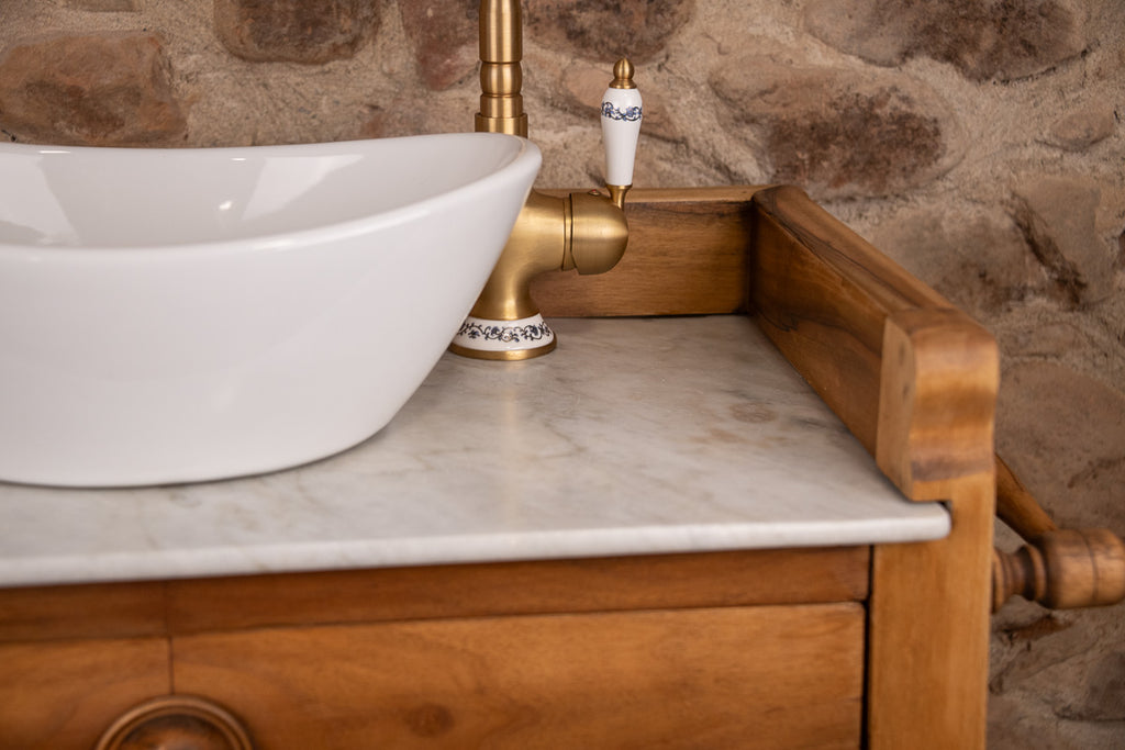 Meuble vasque marbre et bois de style Louis-Philippe