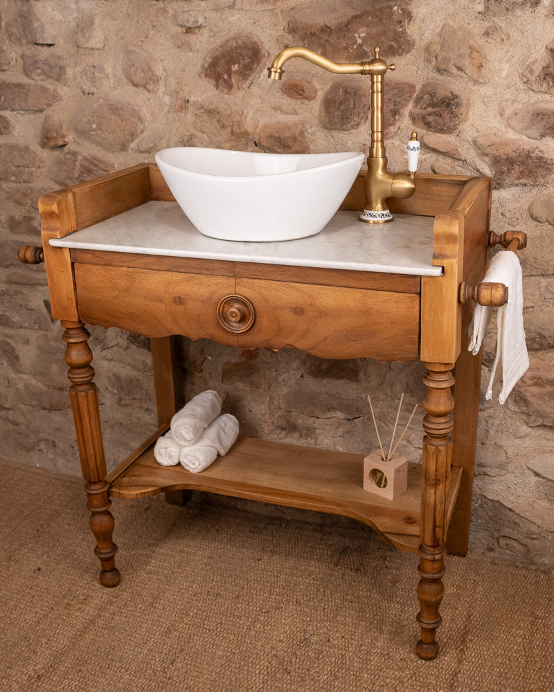 Meuble vasque marbre et bois de style Louis-Philippe