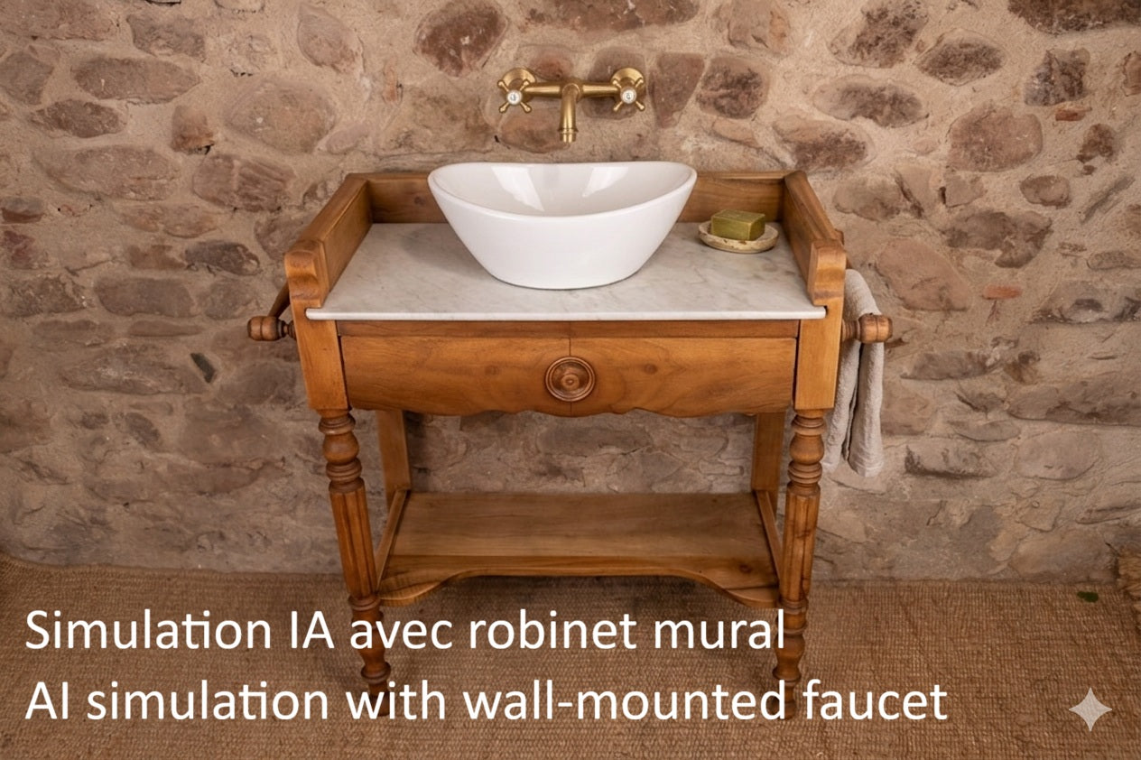 Meuble vasque marbre et bois de style Louis-Philippe