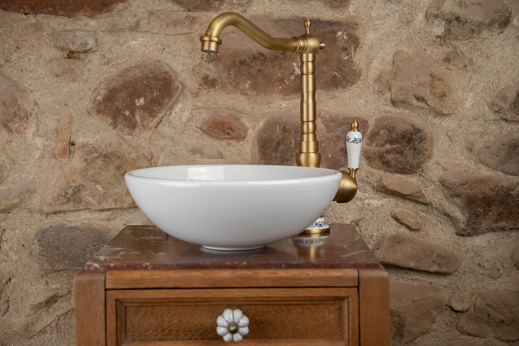 Meuble vasque ancien en bois et marbre rouge (Style Art Déco)