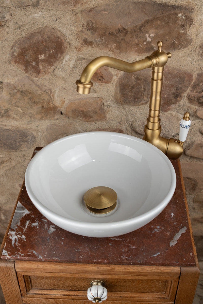 Meuble vasque ancien en bois et marbre rouge (Style Art Déco)