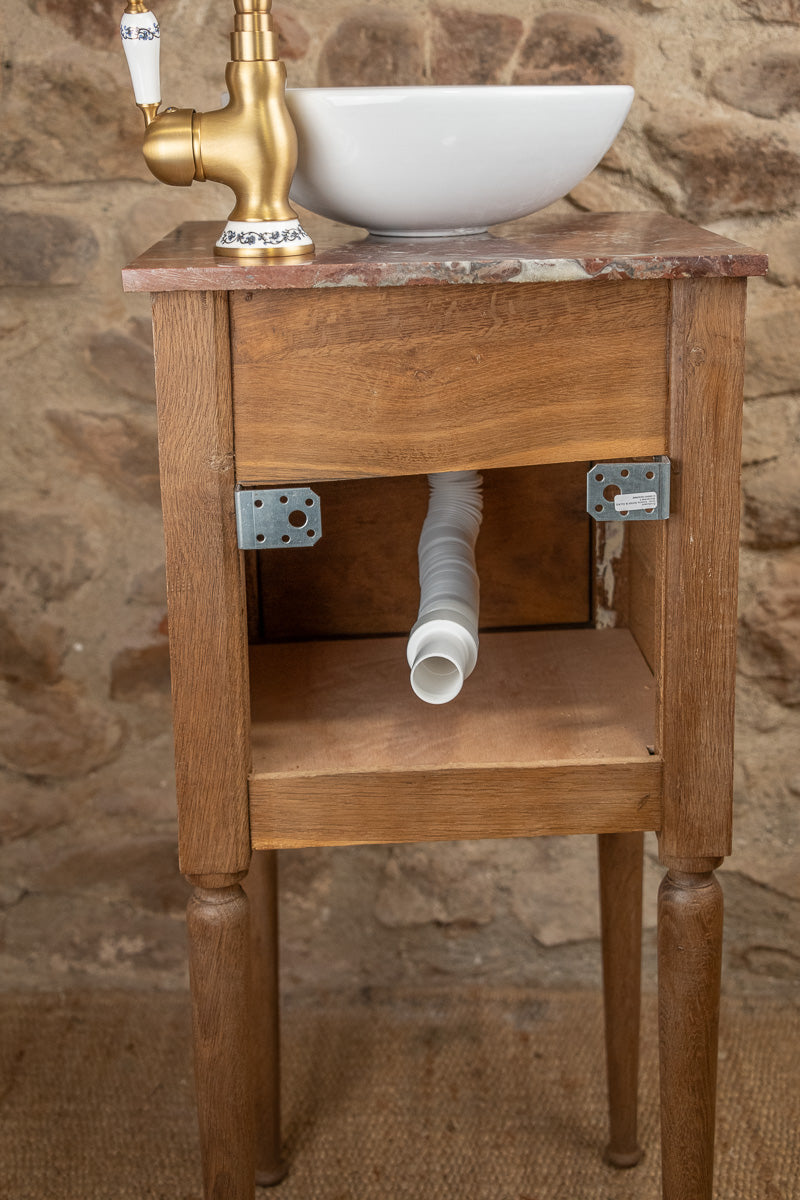 Petit lave-mains ancien en bois et marbre rouge