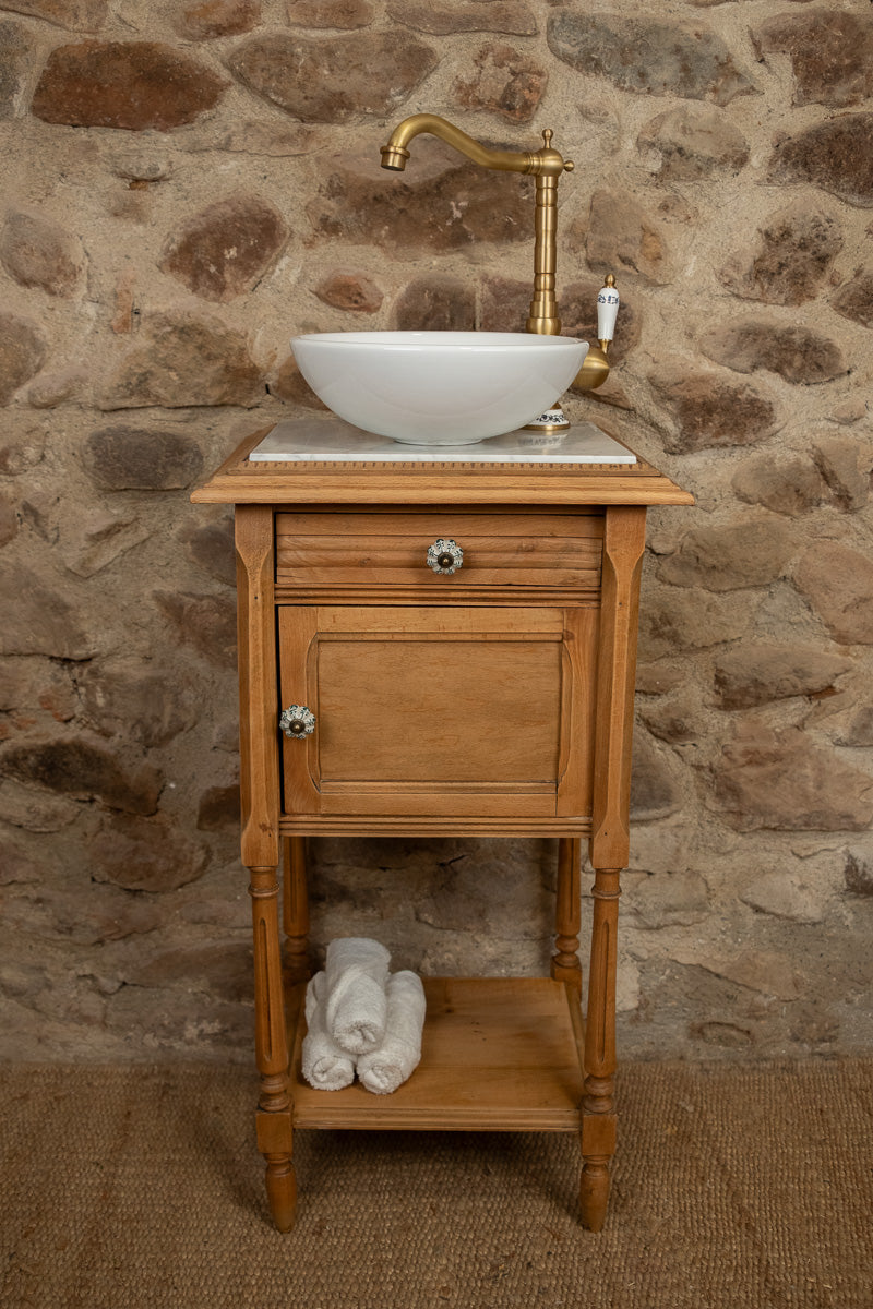 Lave-mains ancien et bois et marbre blanc