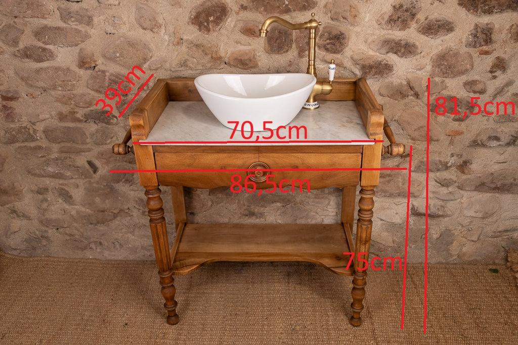 Meuble vasque marbre et bois de style Louis-Philippe